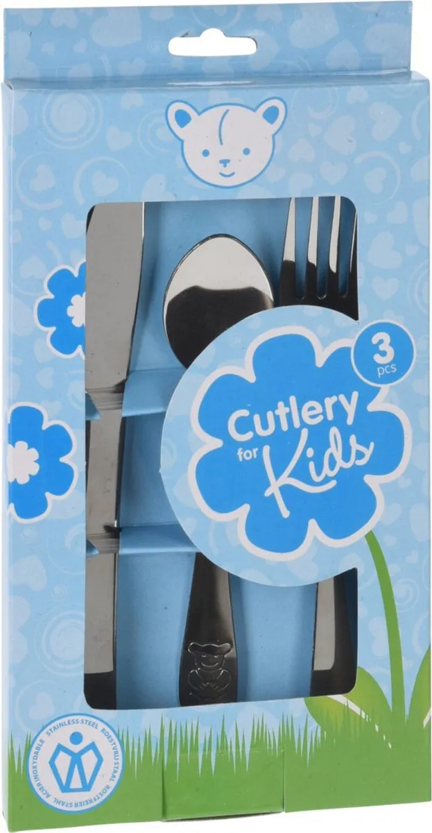 Cutlery for Kids bestekset met beer - 6-delig - zilver - RVS - voor kinderen