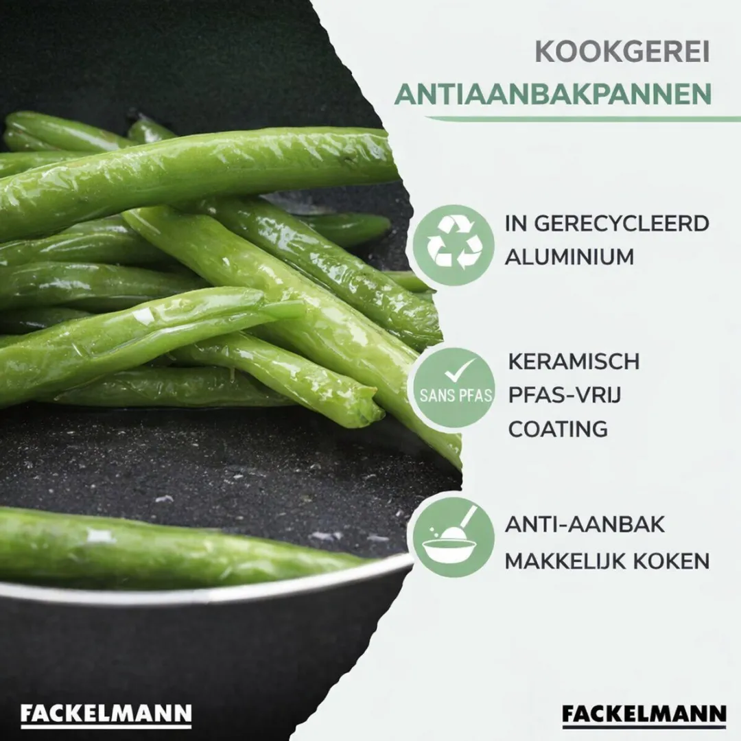 Fackelmann 9430950 Set Pannen - 3 Koekenpannen + 3 Steelpannen - Keramisch - Inductie/Zwart-Groen