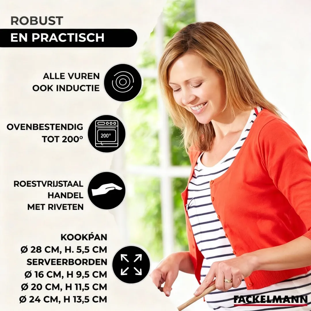 Fackelmann Etherna RVS Kookset 9200250 - 3 Pannen + Koekenpan 28cm + 5 Keukengerei - afbeelding 6 van 6