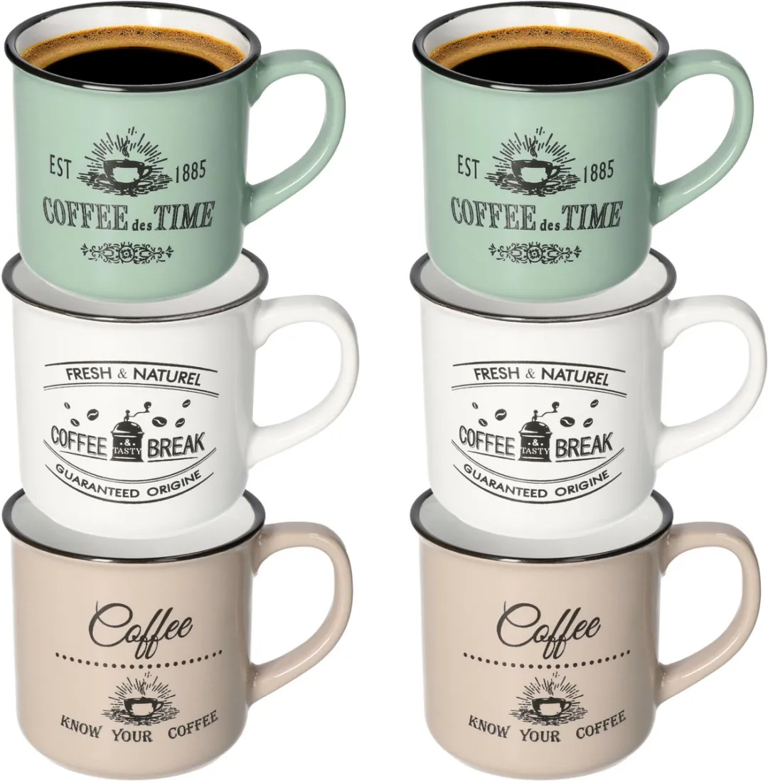Excellent Houseware Koffiemok Cosy - 6 Stuks - 330ml - Keramiek