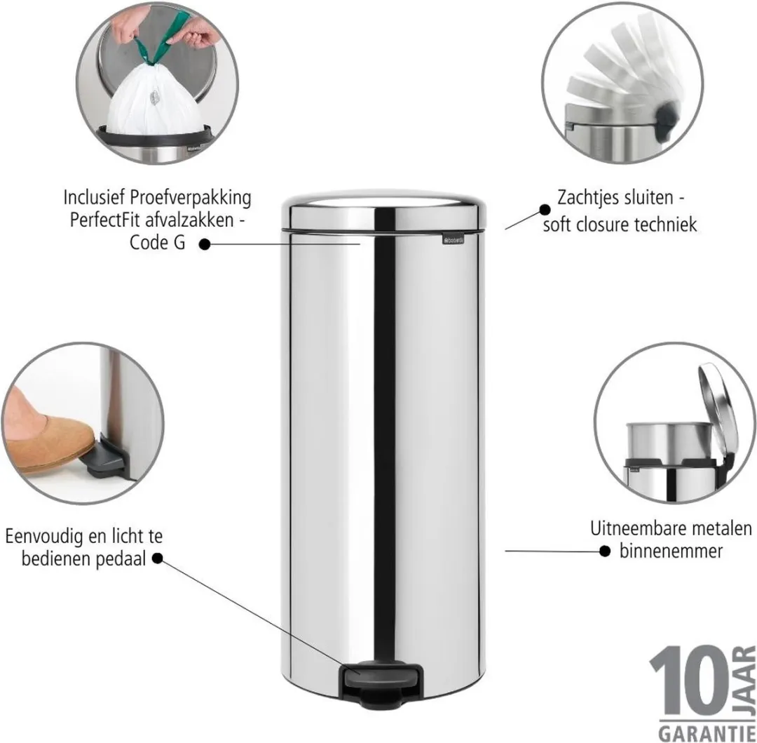 Brabantia NewIcon Prullenbak 30L - Brilliant Steel - afbeelding 6 van 6