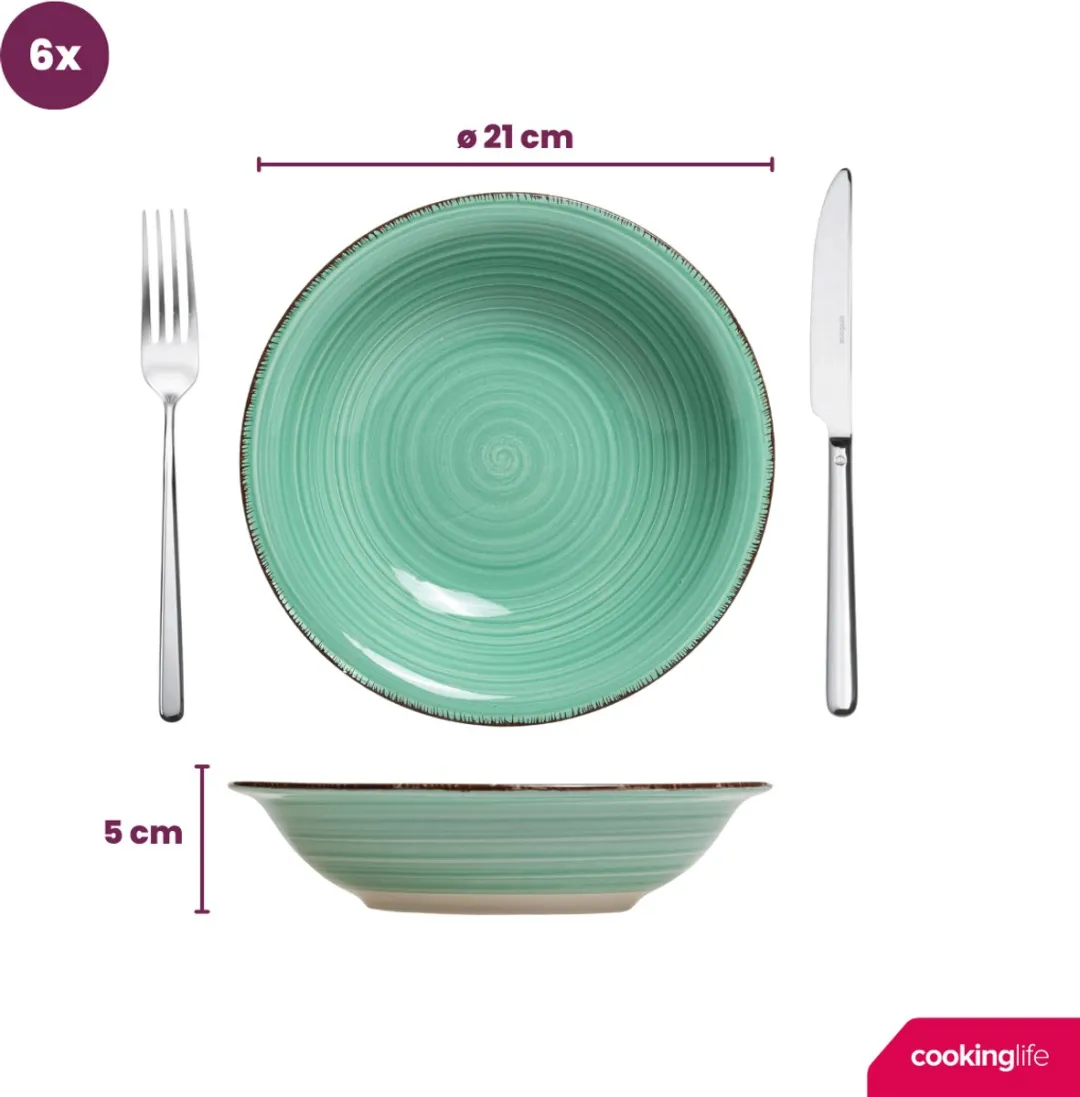 Cookinglife Delice Diepe Bordenset 21cm - 6 Stuks - Groen