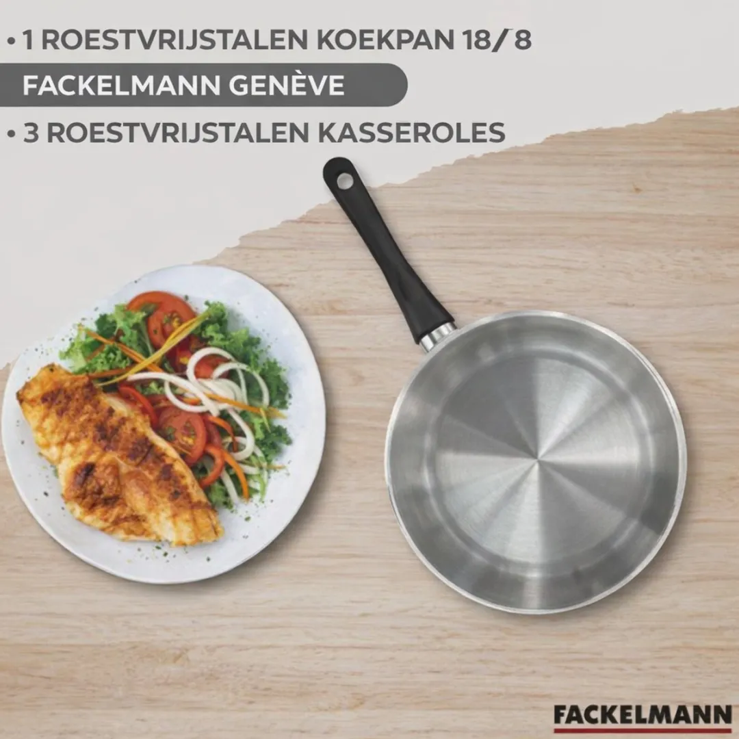 Fackelmann 9443550 Set Roestvrijstalen Pannen 12/16/20/24cm - Inductie
