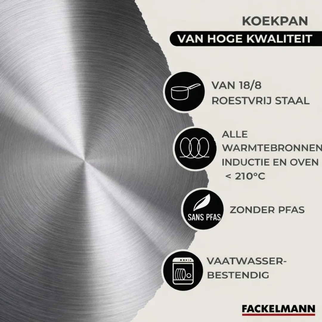 Fackelmann 9439950 Pan 20cm - Roestvrij staal - Glazen deksel & 6 stuks keukengerei