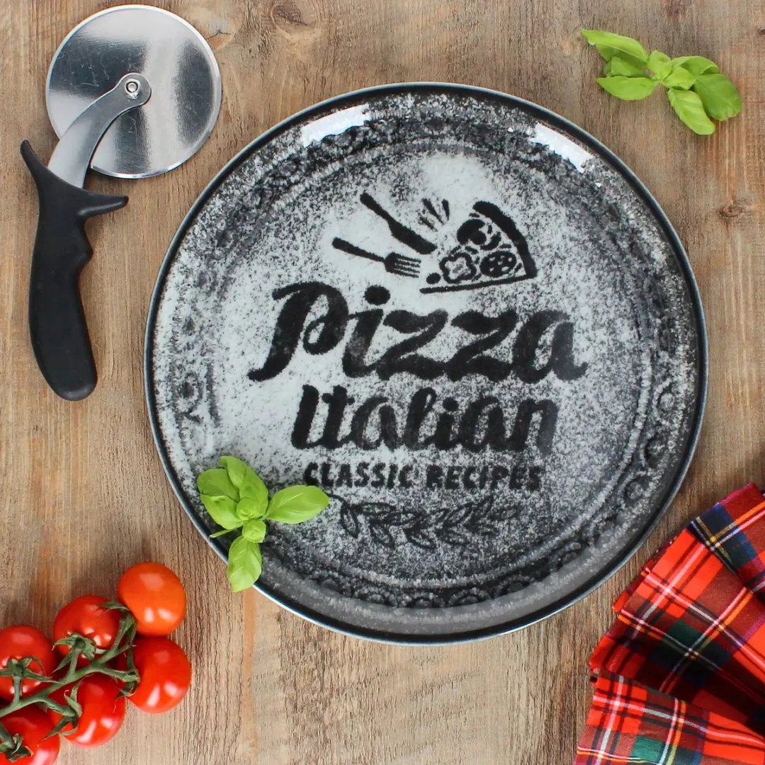 HENDI Pizzabord Ø33cm - Zwart - Geglazuurd porselein