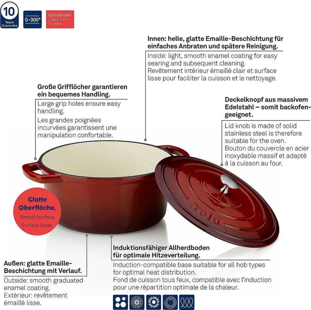 Kela Gietijzeren Braadpan 26cm - 5L - Rood