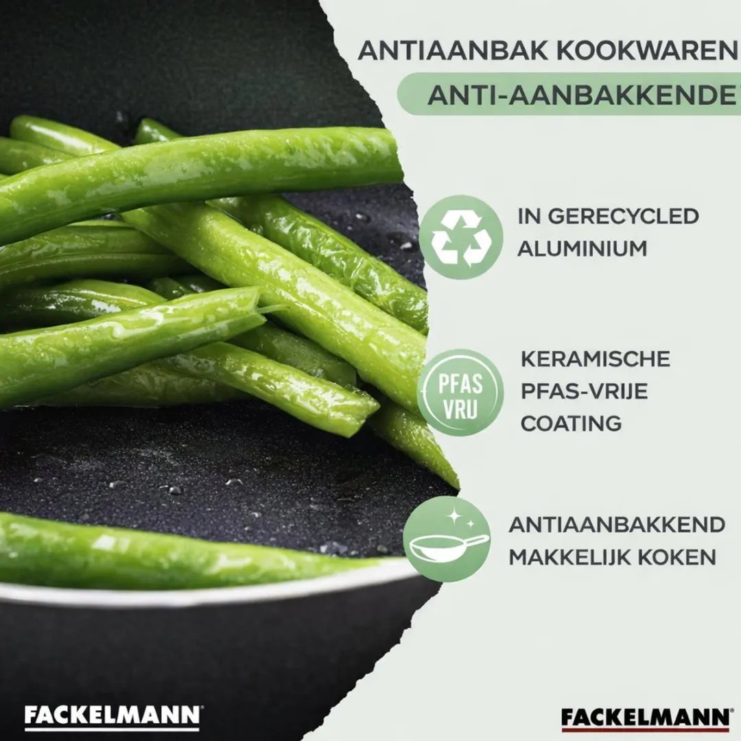 Fackelmann 9428850 Antiaanbakset - 24cm Pan + 6 Keukengerei - Zwart/ Groen