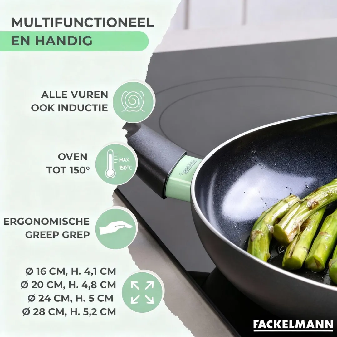 Fackelmann Anti-Aanbakpan Set 4-delig - 16/20/24/28cm - Keramisch - Zwart/ Groen