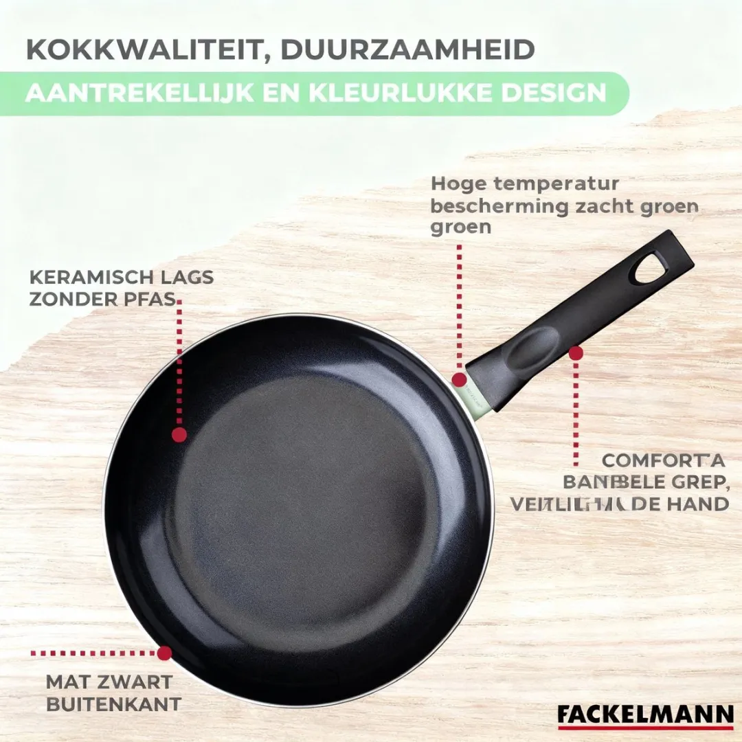 Fackelmann Anti-Aanbakpan Set 4-delig - 16/20/24/28cm - Keramisch - Zwart/ Groen
