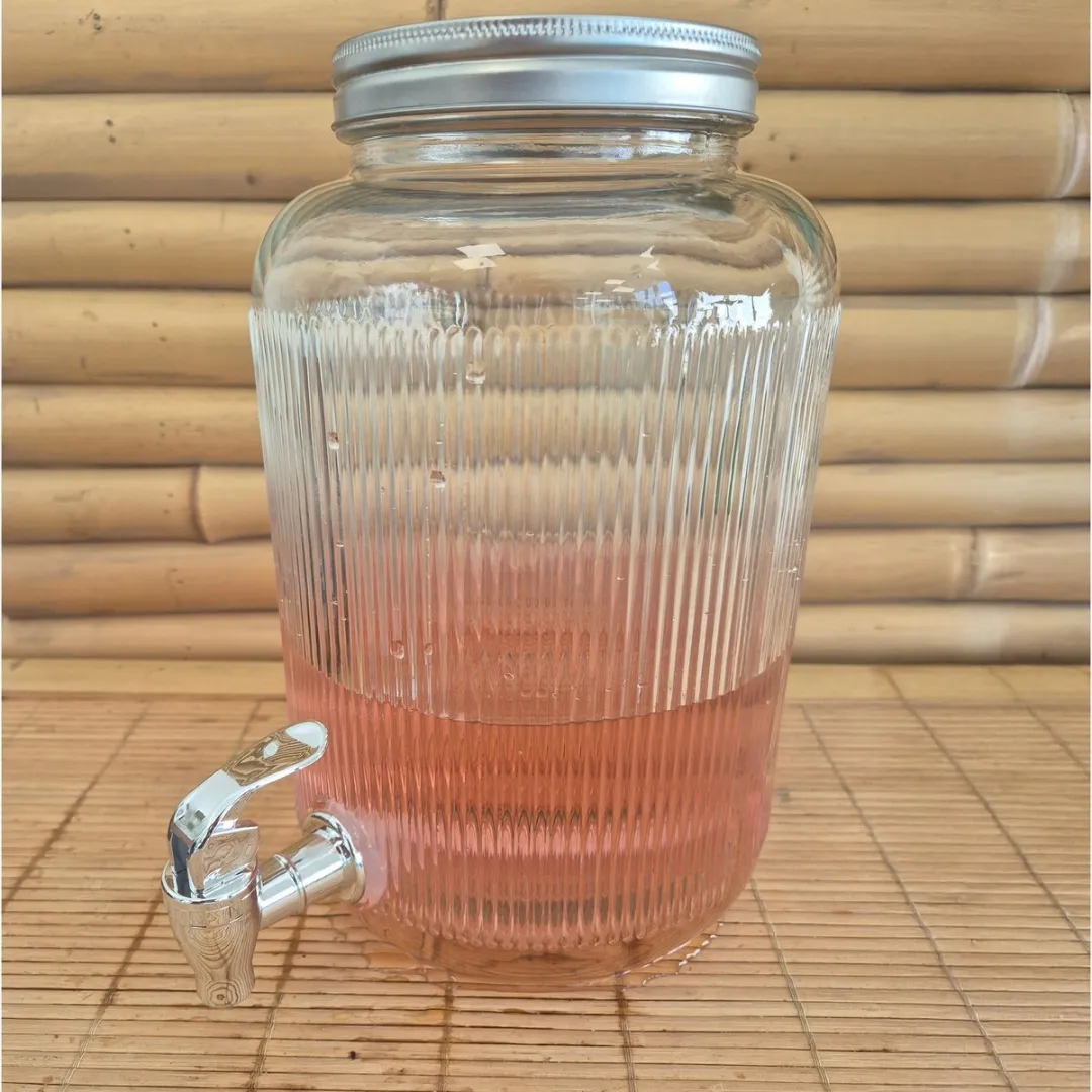 Excellent Houseware Drankdispenser 4L - Glas - Zilver - 25x16cm - afbeelding 6 van 6