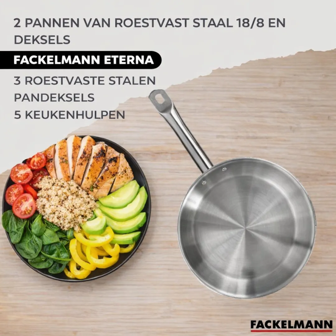 Fackelmann 9201050B88 Kookset RVS - 3 Potten 16/20/24cm + 2 Pannen 20/24cm - 5 Stuks Keukengerei