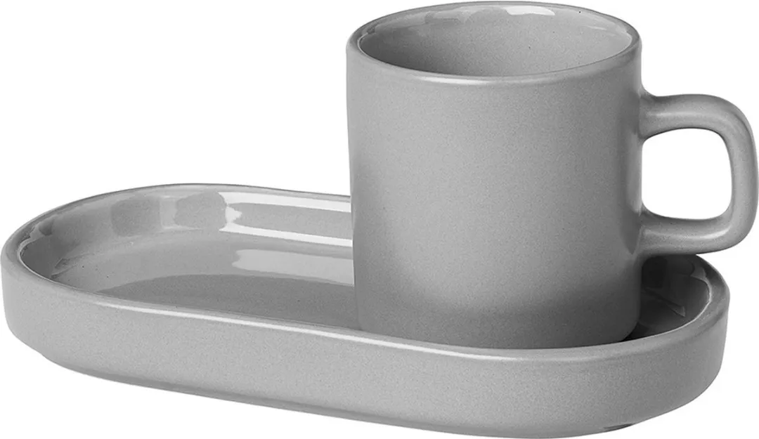 Blomus Pilare Kopjes met Schotel 100ml - 2 Stuks - Grijs