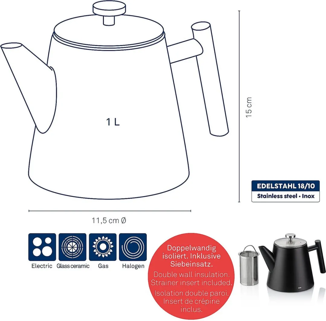 Kela Modena Theepot 1L - Zwart