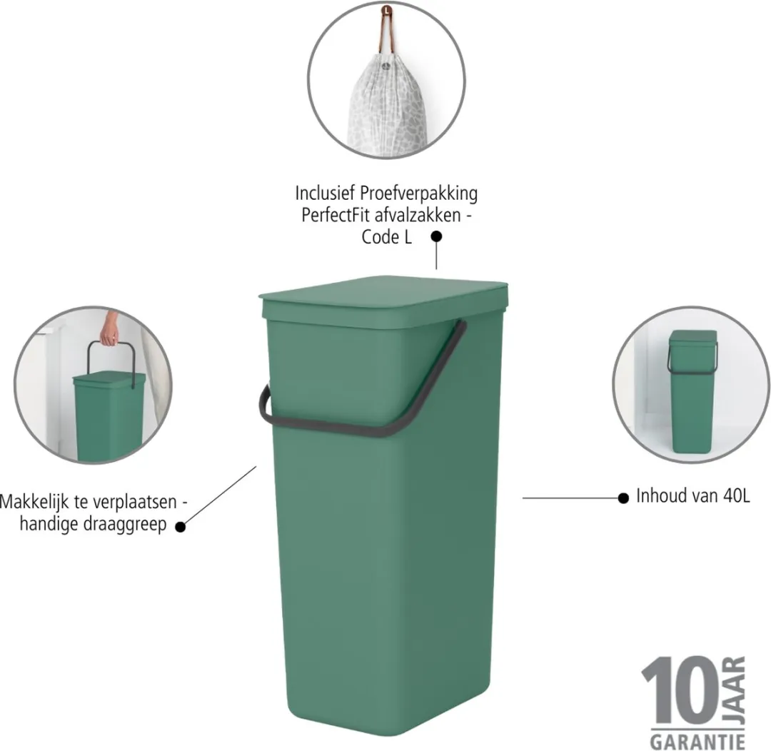 Brabantia Sort & Go Prullenbak 40L - Fir Green - afbeelding 3 van 6