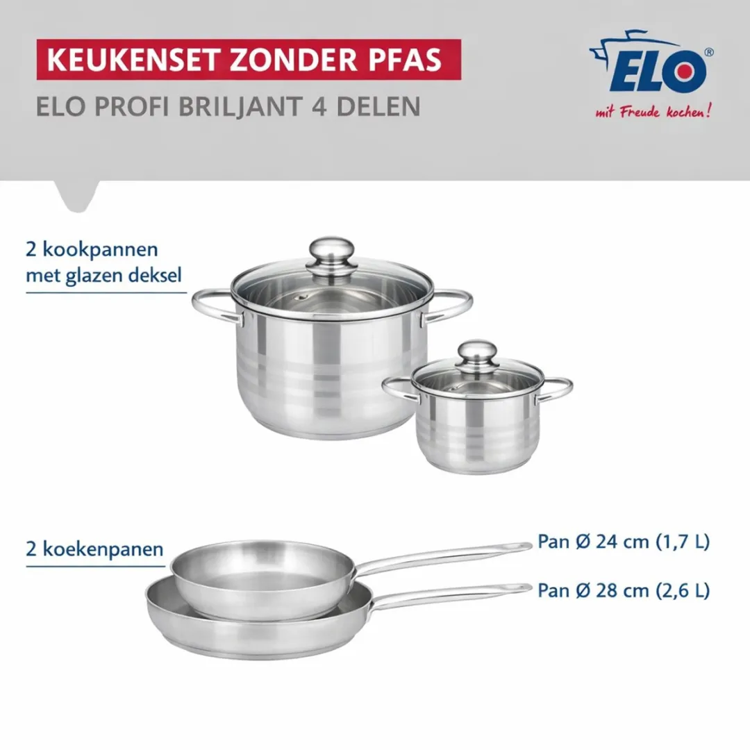 Fackelmann Elo Profi Brillant Keukengerei Set 4-delig - 24/28cm + 20/24cm - Roestvrij staal