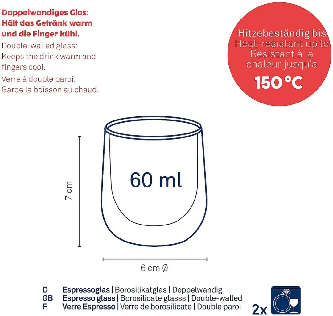 Kela Fontana Espressoglazen 60ml - Set van 2 - Transparant
