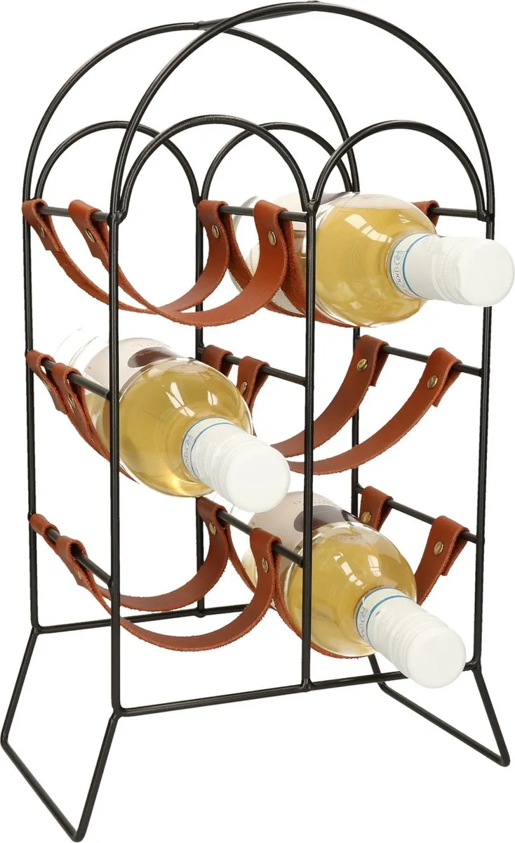 Excellent Houseware Wijnrek Metaal - 6 Flessen Zwart