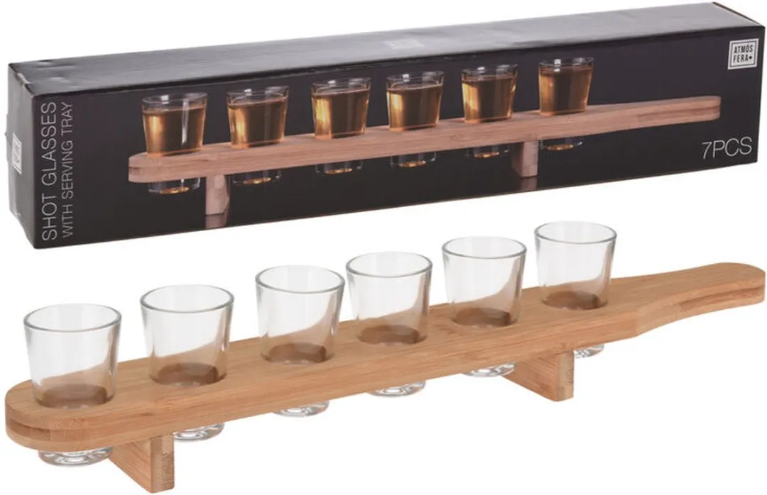 Excellent Houseware Shotglaasjeshouder Bamboe - 6 Stuks