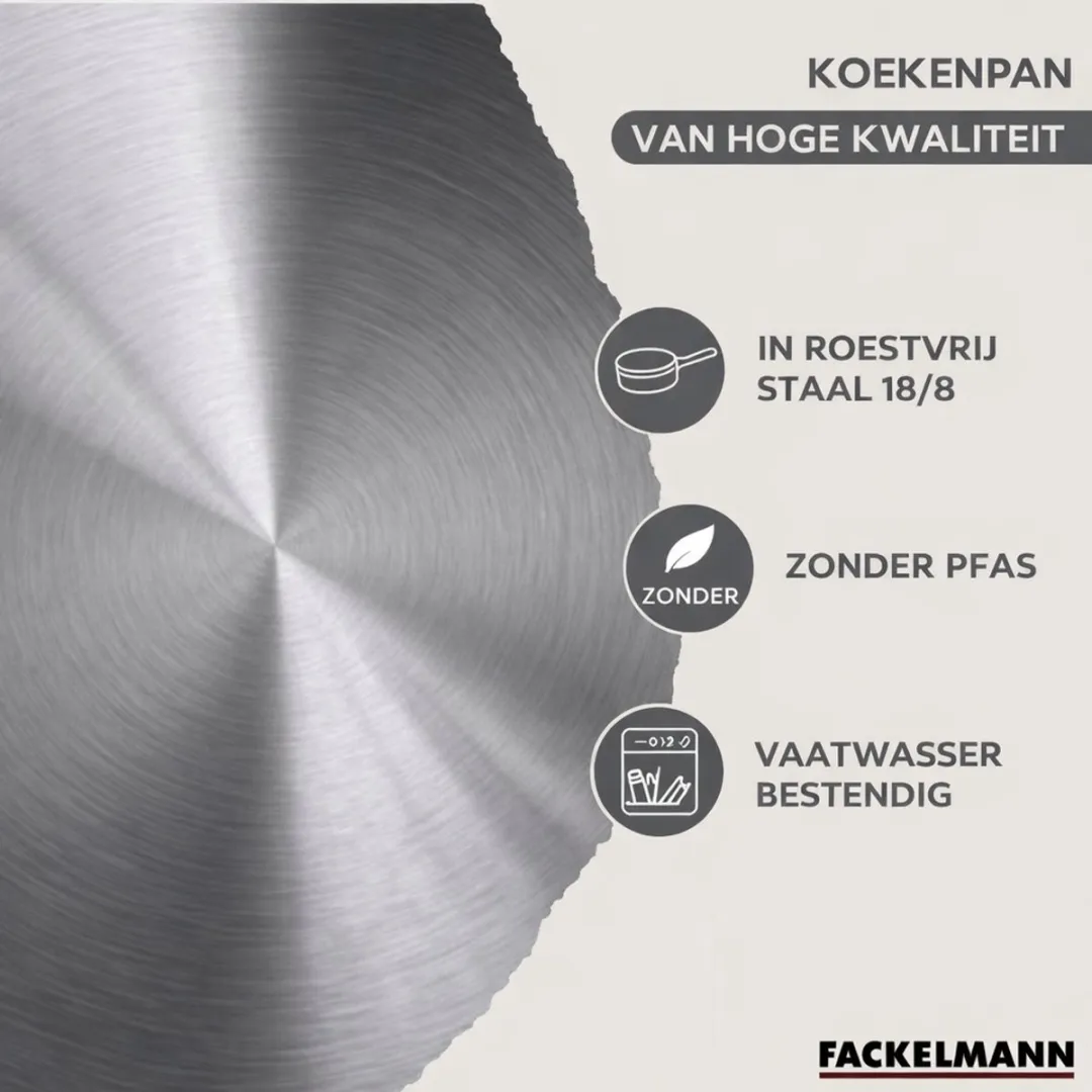 Fackelmann Genève RVS Koekenpan 24cm + 3 Pannen 16/20/24cm - Set met deksel - Inox