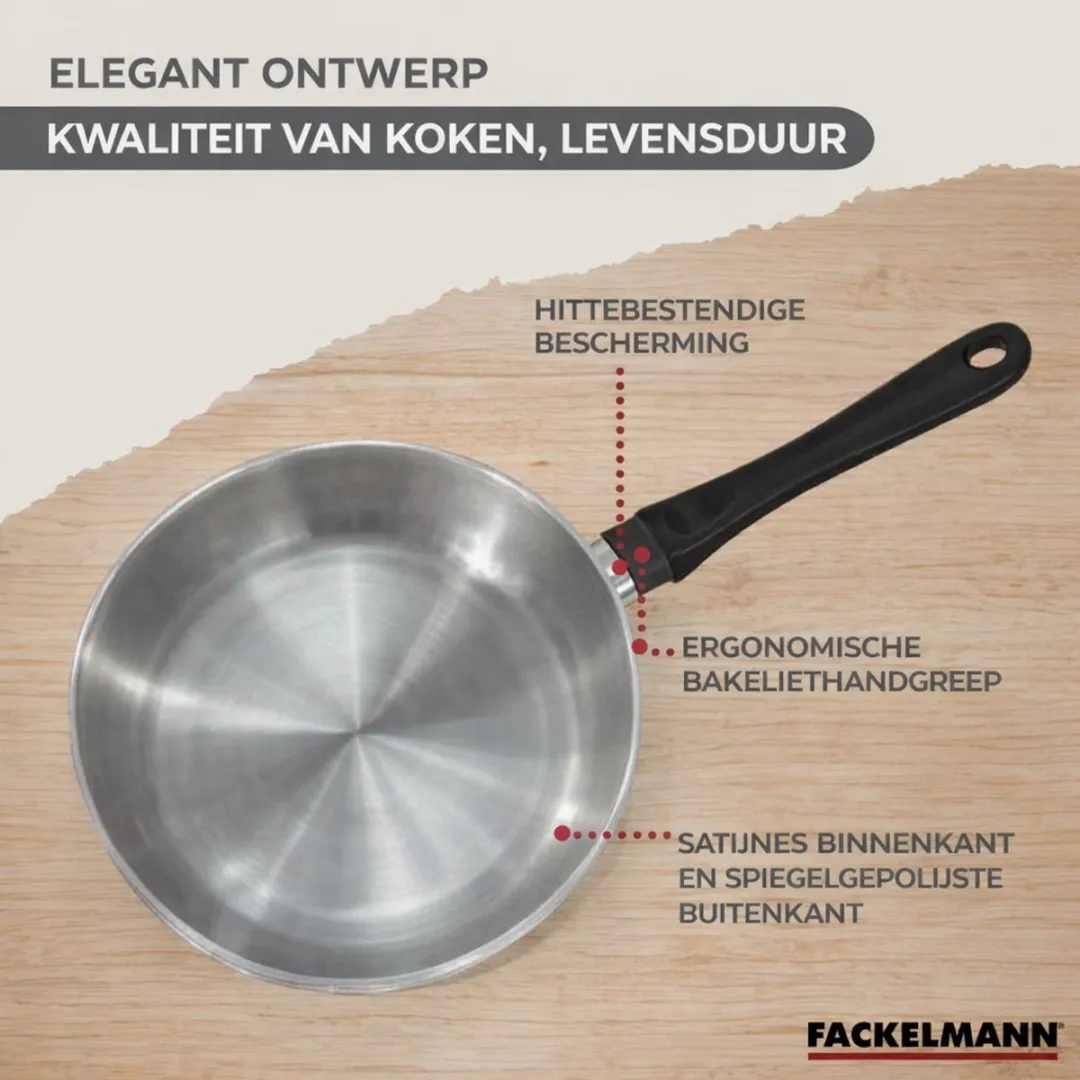 Fackelmann Genève RVS Koekenpan 24cm + 3 Pannen 16/20/24cm - Set met deksel - Inox