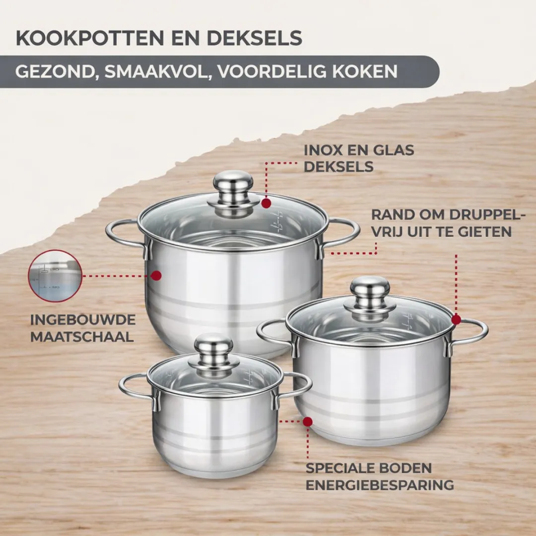Fackelmann 9357750B88 Kookset - 4 Stuks 12/16/20/24cm - Roestvrij staal