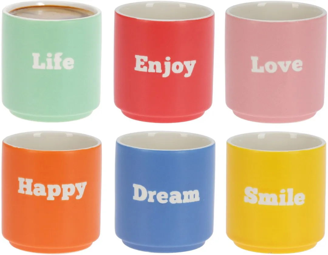 Excellent Houseware Espresso Glazen 12 Stuks - 180ml - Mix Kleuren