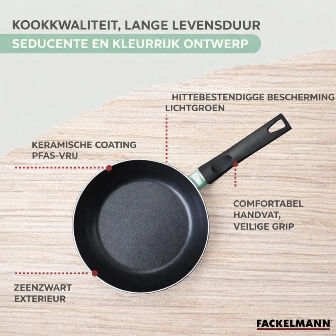 Fackelmann 9433450 Set Pannen 16-28cm - 4 Stuks + 6 Keukengerei - Zwart/Groen