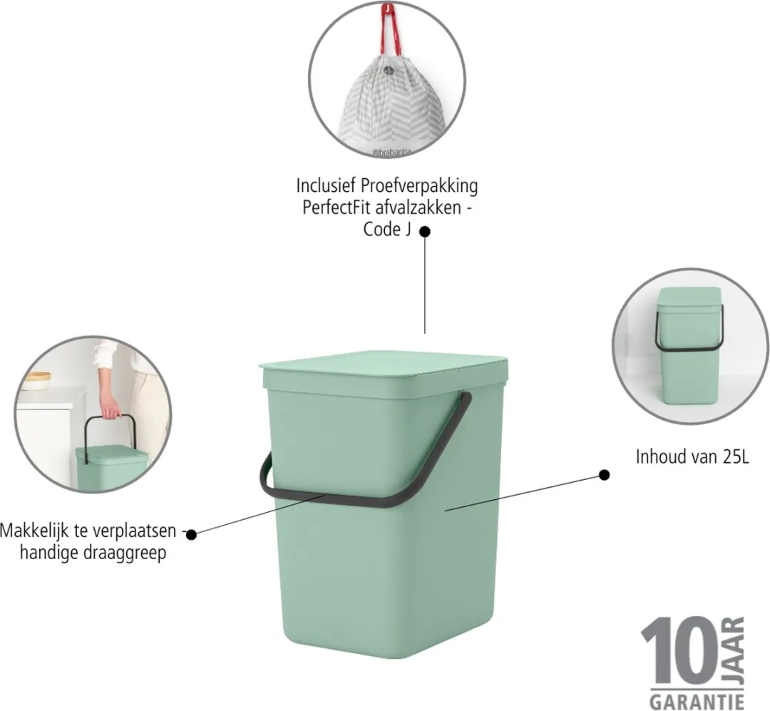 Brabantia Sort & Go Prullenbak 25L - Jade Green
