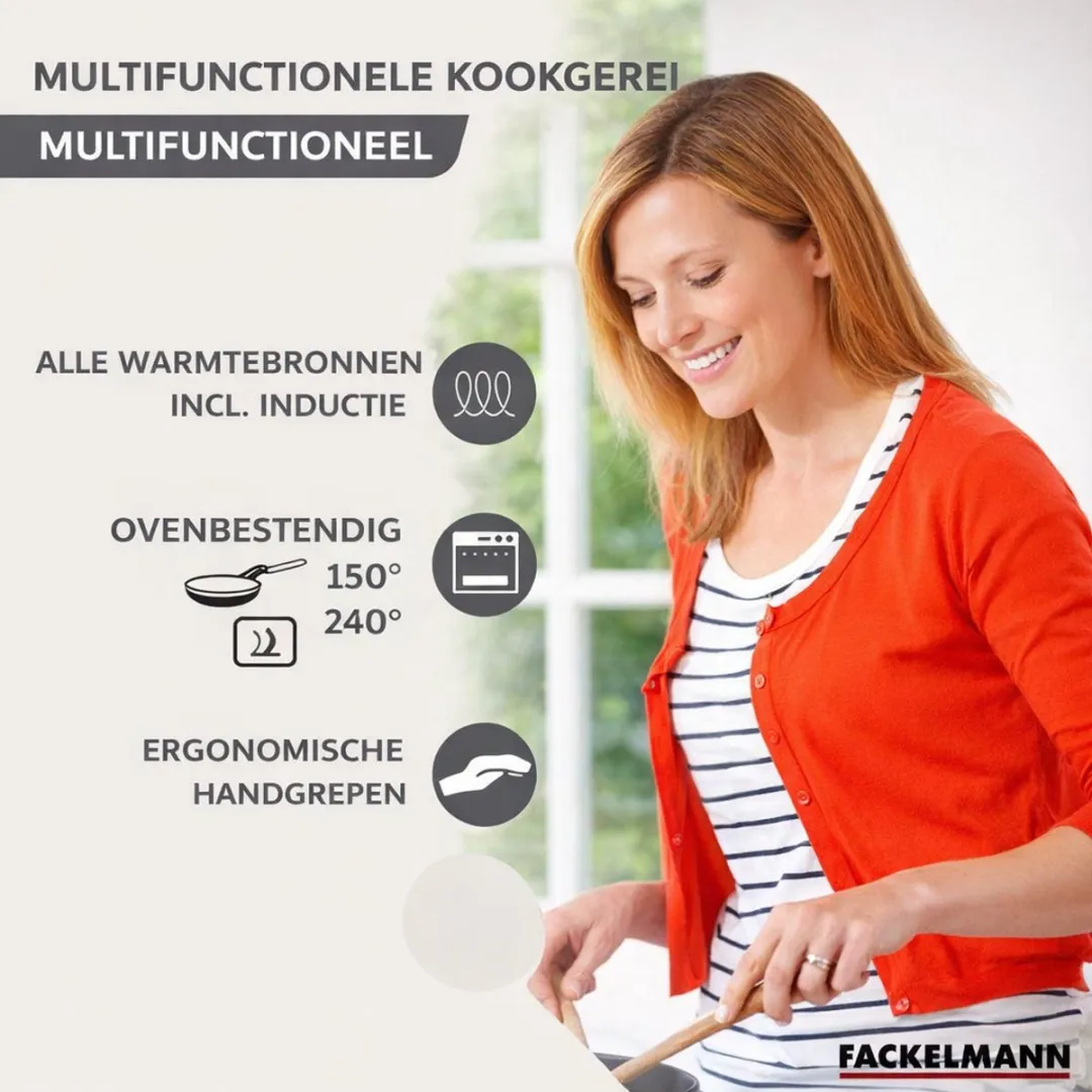 Fackelmann Geneva Roestvrijstalen Koekenpan 28cm - Set met 4 pannen 16/20/24cm