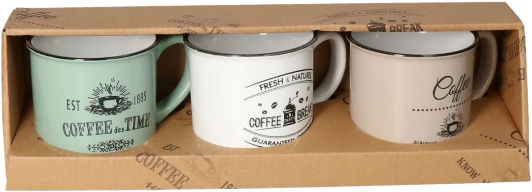 Excellent Houseware Koffiemok Cosy - 3 Stuks - 330ml - Keramiek