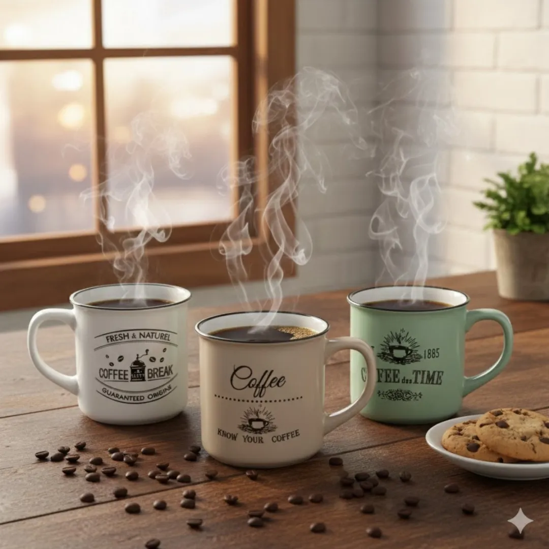 Excellent Houseware Koffiemok Cosy - 3 Stuks - 330ml - Keramiek