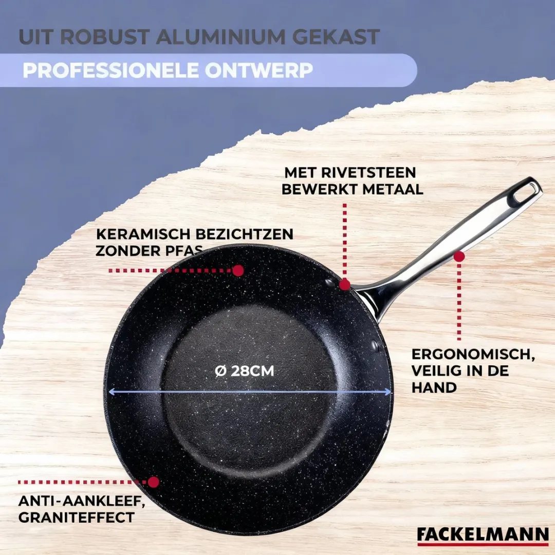 Fackelmann Wok 28cm - Zwart - Alle warmtebronnen