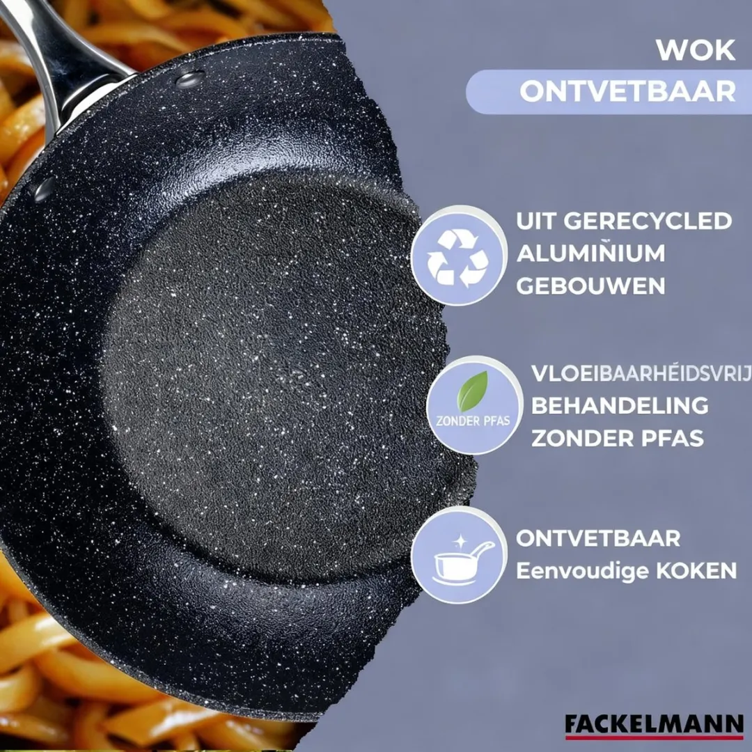 Fackelmann Wok 28cm - Zwart - Alle warmtebronnen