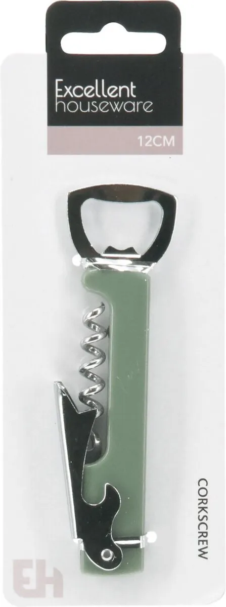 Excellent Houseware Flesopener/Kurkentrekker Kelnersmes 12cm - Olijfgroen
