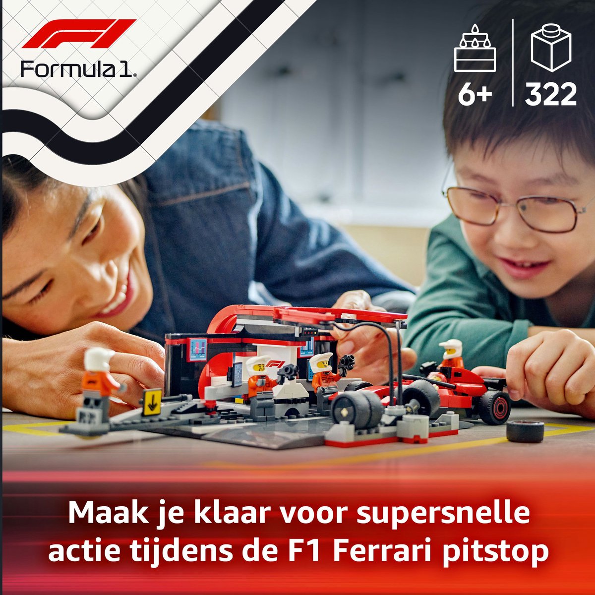 LEGO City F1 pitstop en pitcrew met Ferrari auto - 60443