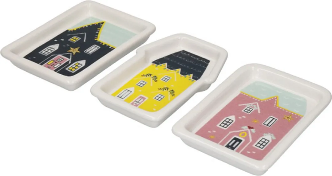 KitchenCraft Keramische Notenkraker Bordenset - 3-delig - Assorted
