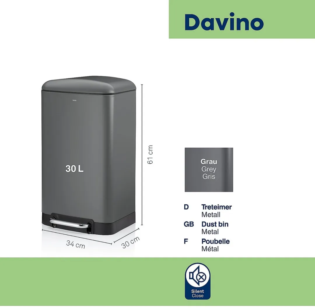 Kela Davino Prullenbak 30L - Antraciet