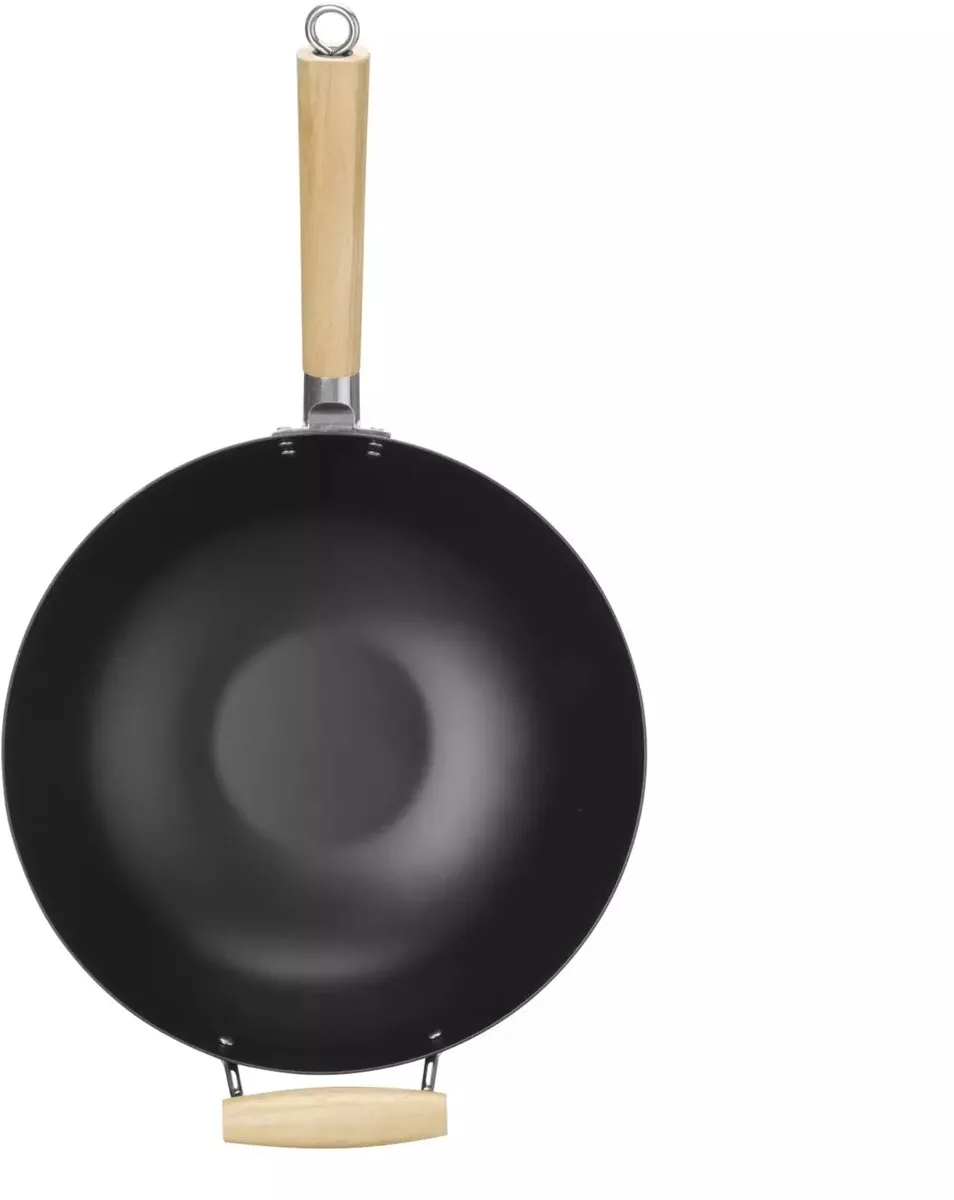 HENDI Carbonstalen Wok 32cm - Inductiegeschikt - RVS