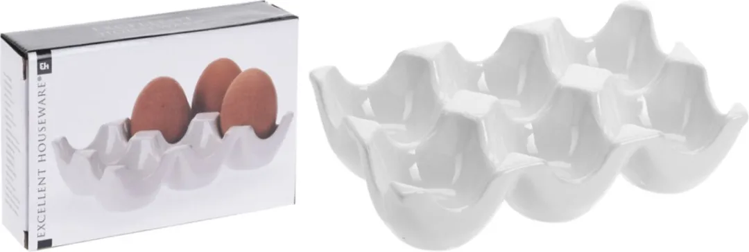 Excellent Houseware Eiertray Porselein 6 Stuks - Wit