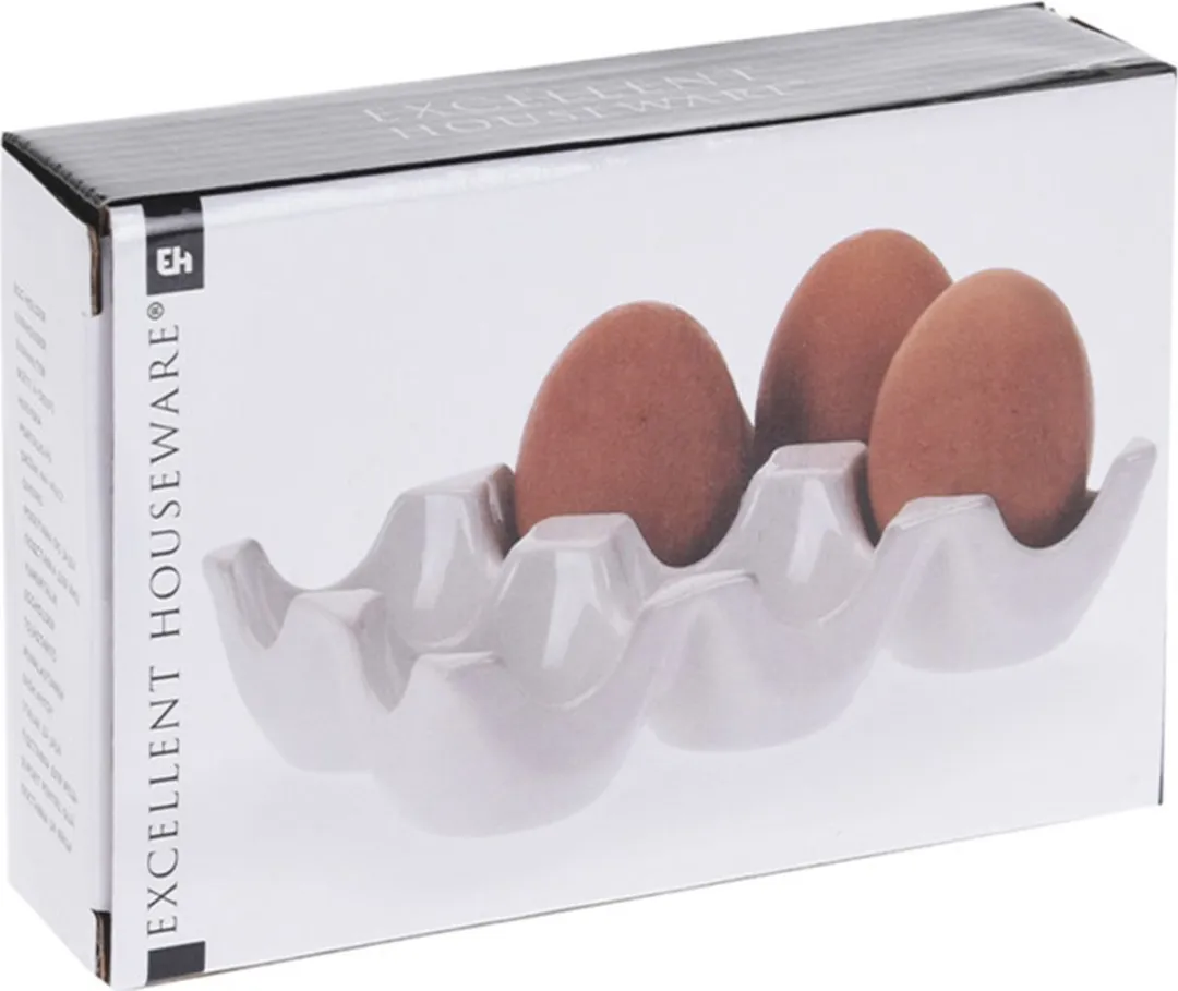 Excellent Houseware Eiertray Porselein 6 Stuks - Wit