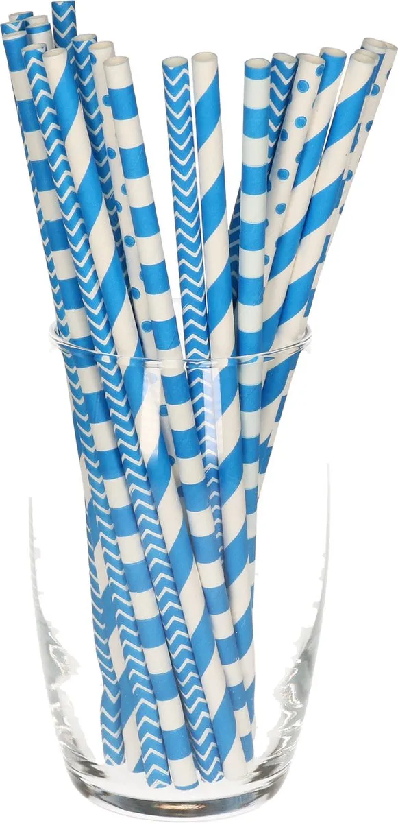 Excellent Houseware Papier Drinkrietjes Blauw 100 Stuks