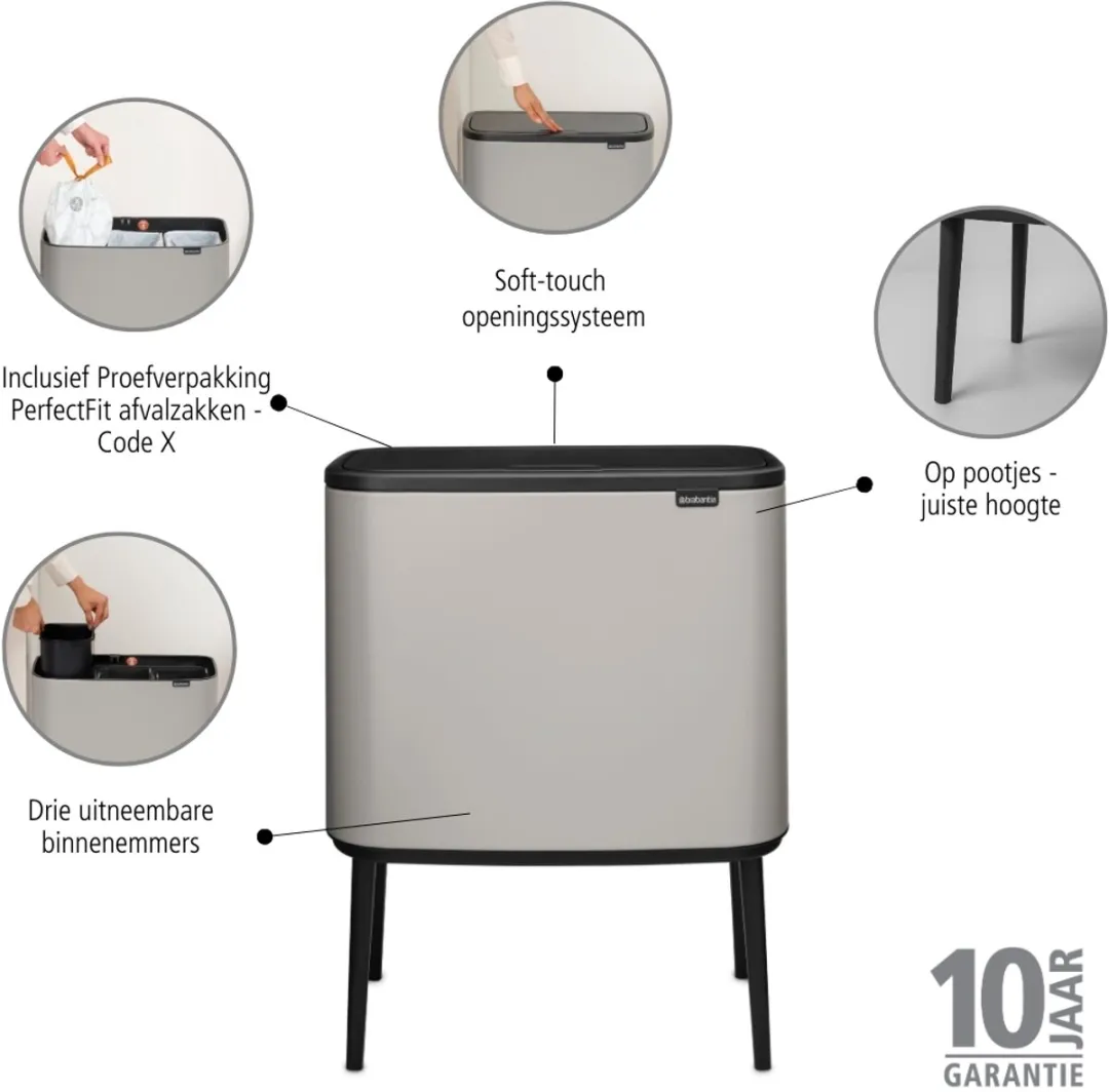 Brabantia Bo Touch Bin Prullenbak 3x11L - Soft Grey