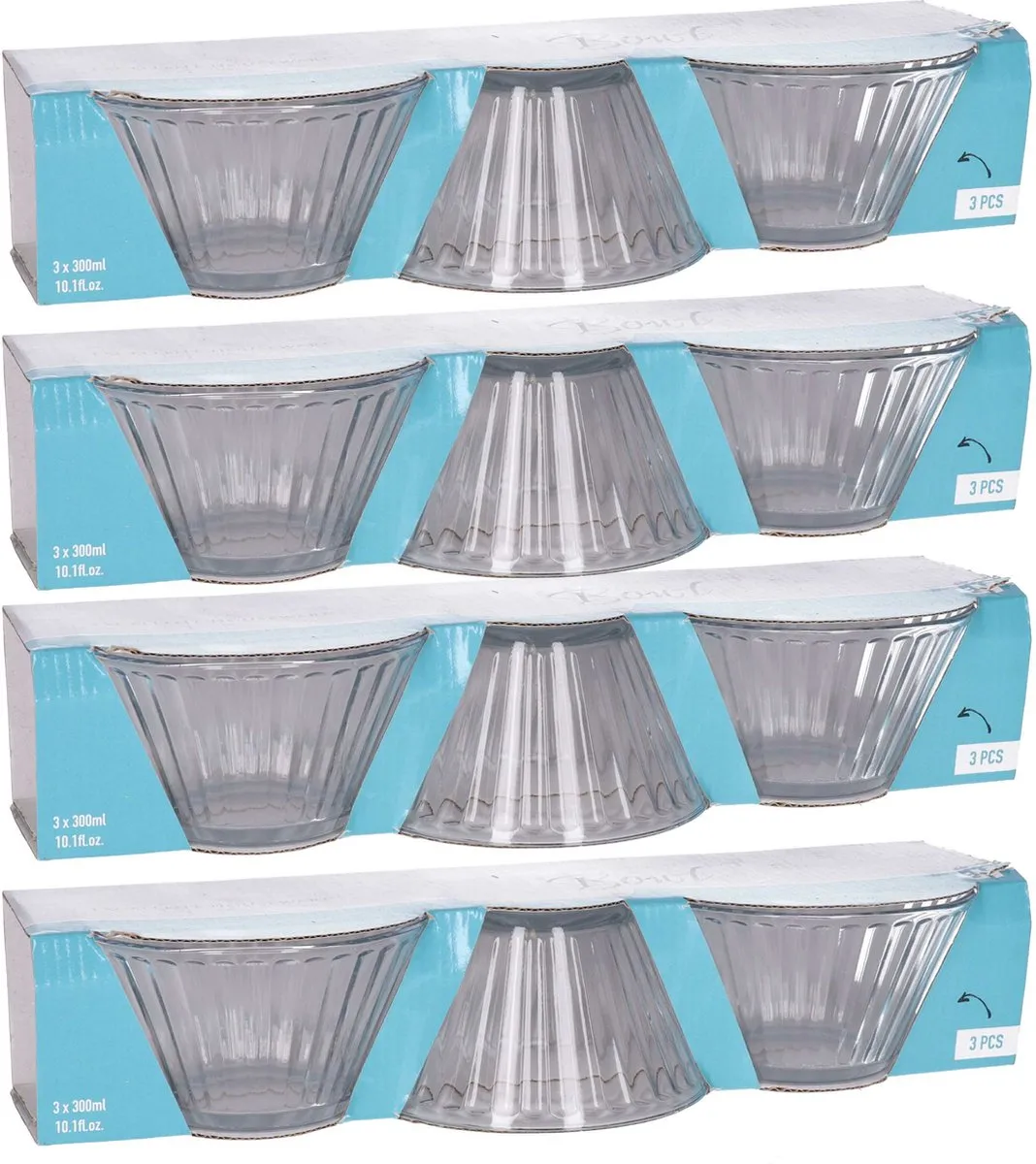 Excellent Houseware Kommetjes 12x - 300ml - Glas - Relief