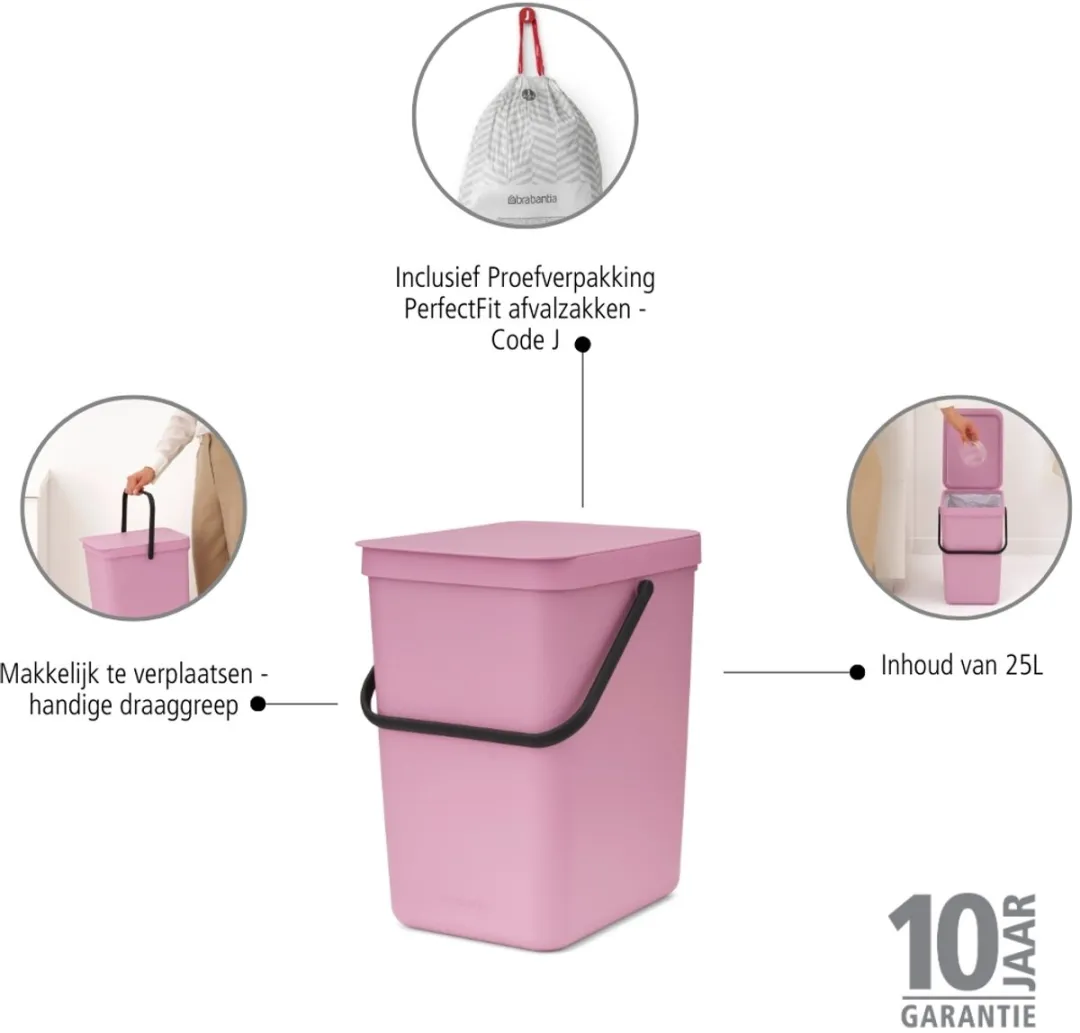 Brabantia Sort & Go Prullenbak 25L - Lilac Pink - afbeelding 6 van 6
