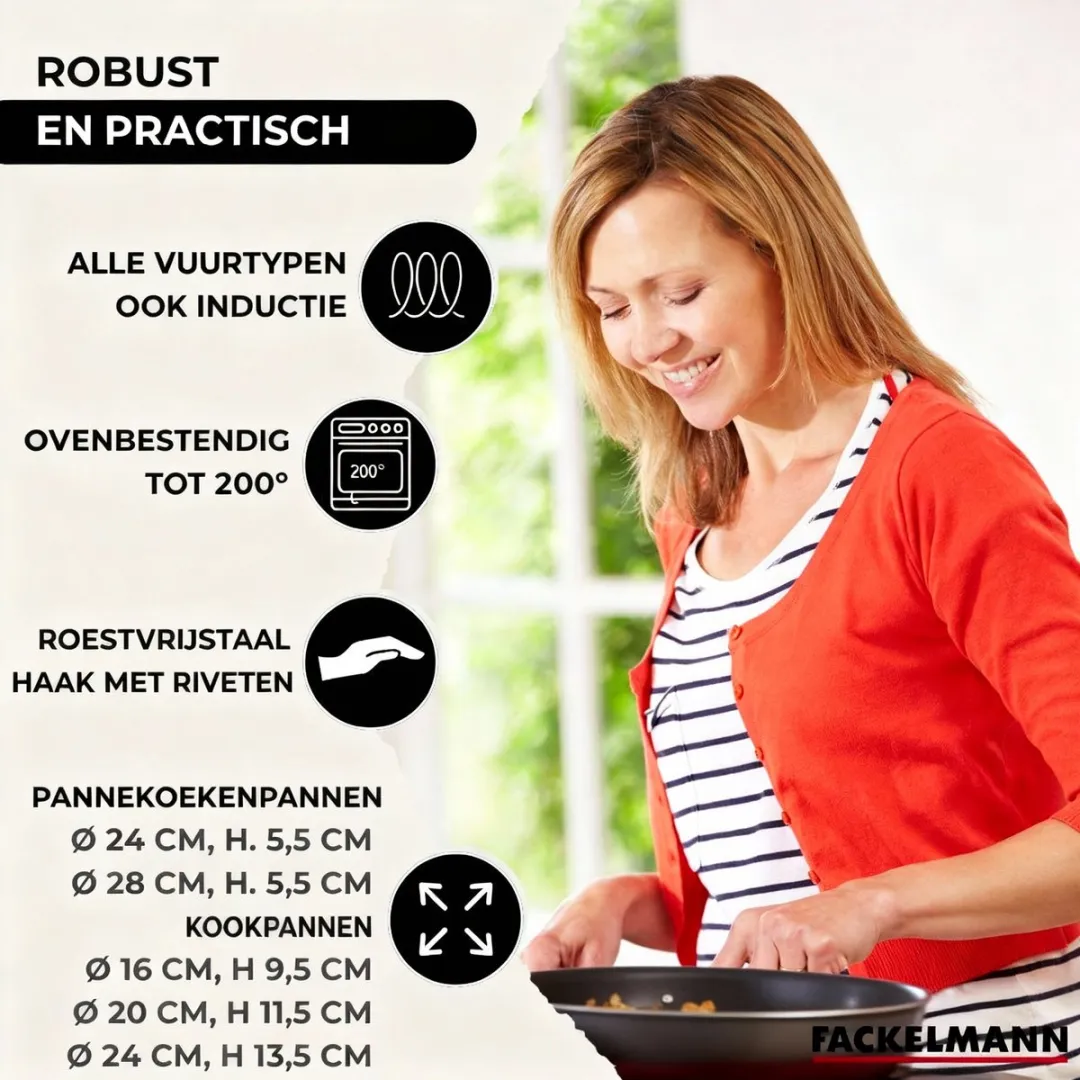 Fackelmann Etherna Set 5-delig Roestvrij Staal - 3 Potten 16/20/24cm + 2 Pannen 24/28cm