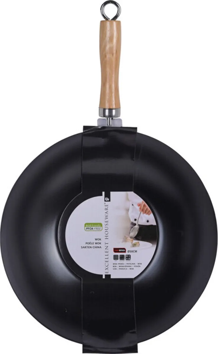 Excellent Houseware Wok/Pan 30cm - 2 Stuks - Antiaanbaklaag - Zwart