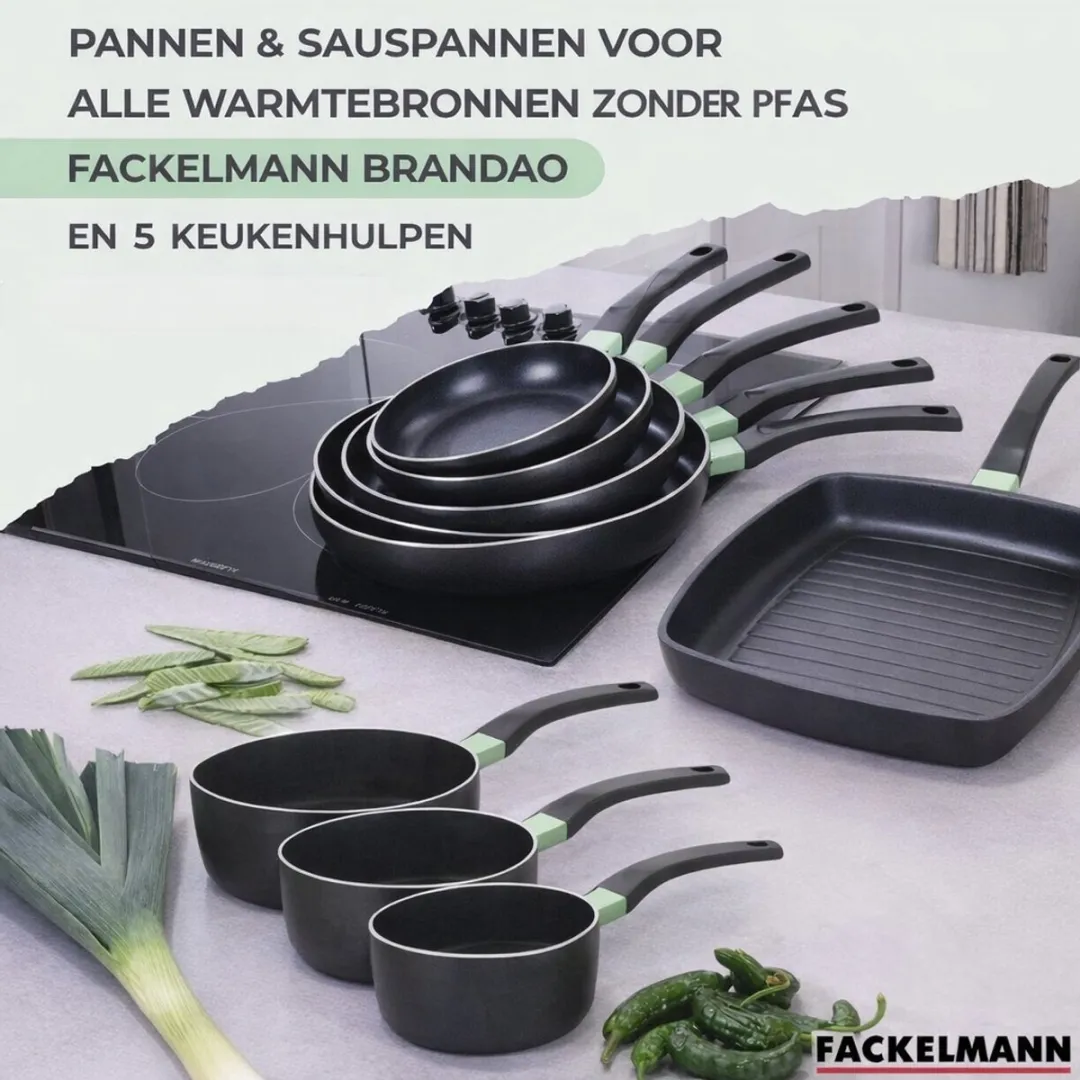 Fackelmann 9222050B88 RVS Pannen & Kookpottenset 24/28/30cm & 16/18/20cm - 3+3 Stuks - Zwart/Groen