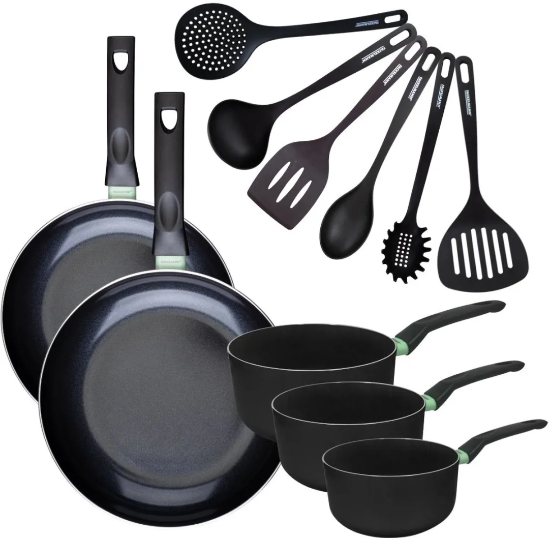 Fackelmann 9433150B88 Kookset - 11-delig - 16-30cm - Zwart/Groen