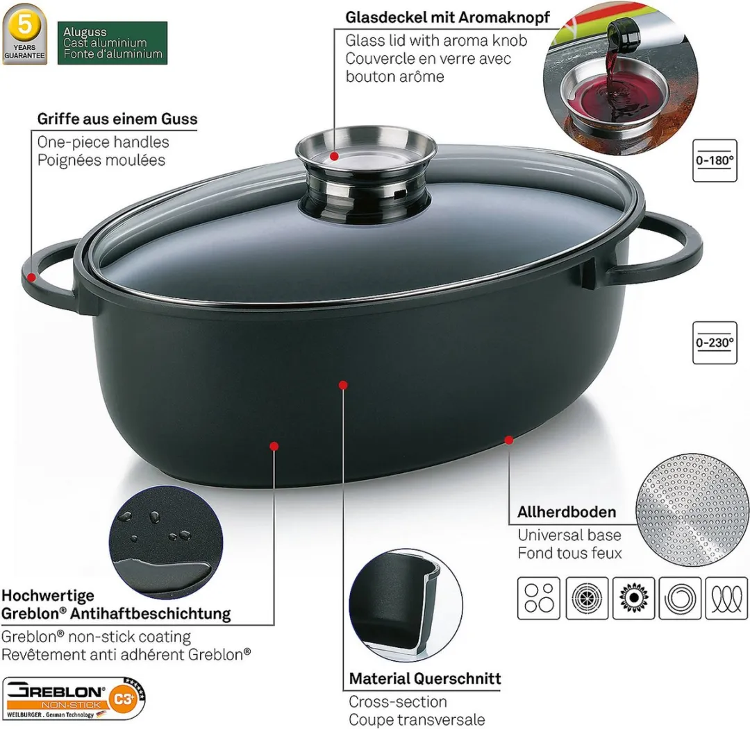 Kela Kerros Ovale Braadpan 45x28cm - 8L - Zwart - afbeelding 5 van 6