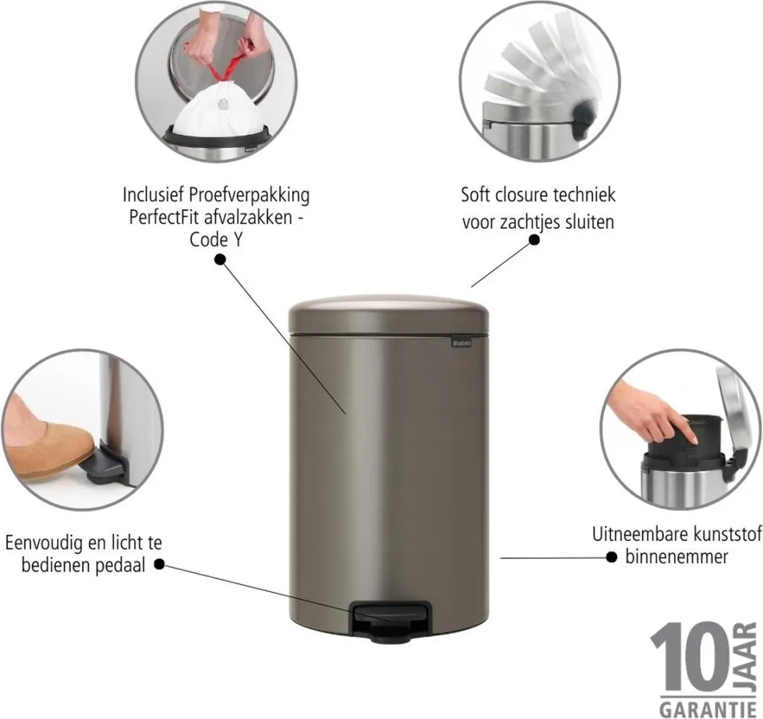 Brabantia NewIcon Prullenbak 20L - Platinum - afbeelding 6 van 6